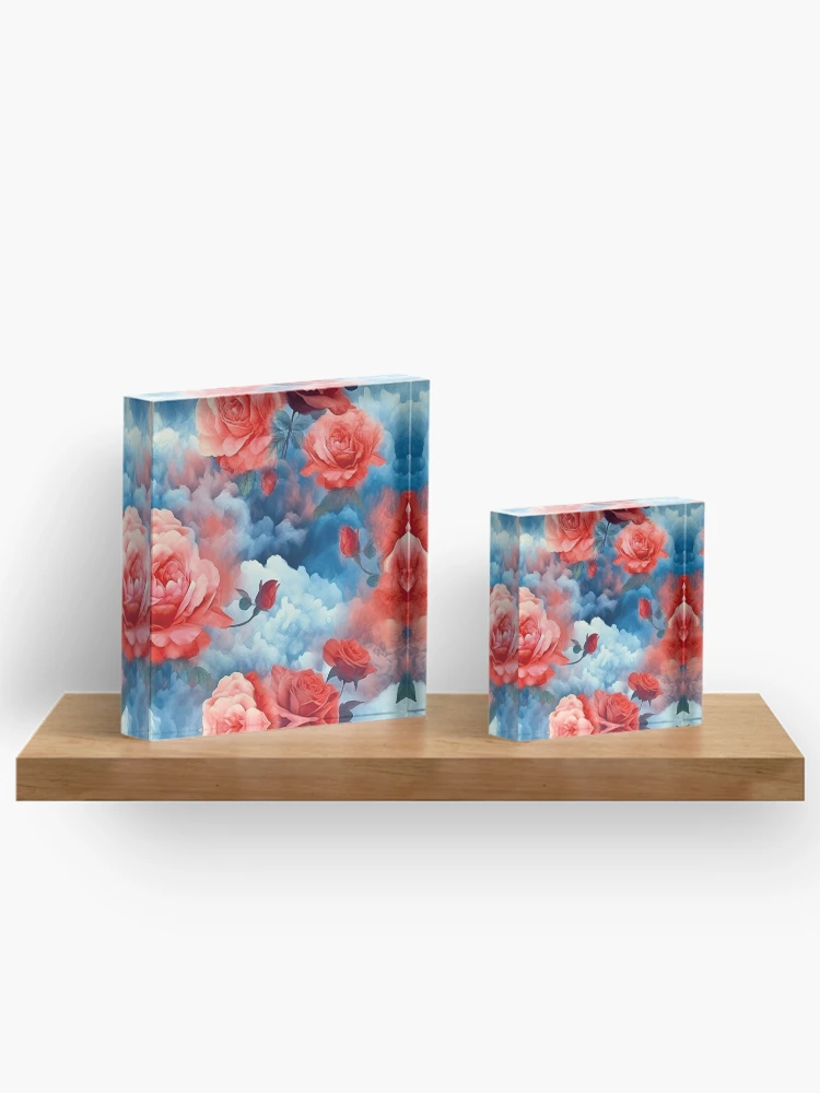 Aperçu 3 sur 5. Bloc acrylique avec l'œuvre Classiques - Roses Minuit Roses et Rouges créée et vendue par FutureImaging.