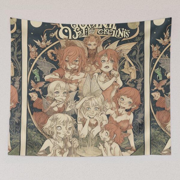 Item preview, Art Nouveau Fantasy Pixies and Fey Folk Fairies beautiful poster artwork designed and sold by Vintage Designs +.
