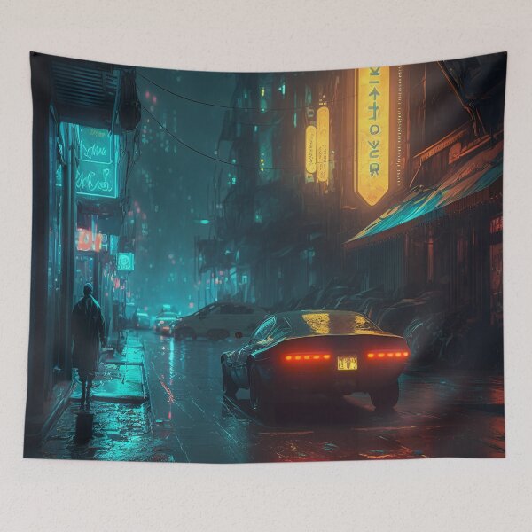 Item preview, Dystopian Future Rain-Soaked Street  designed and sold by cyberartmaker.