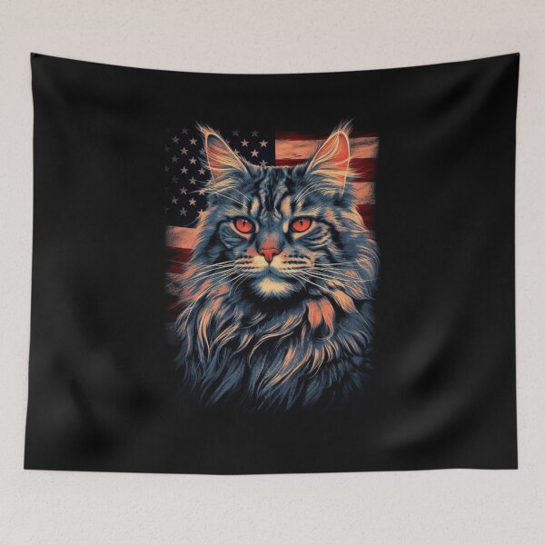 Item preview, Patriotic Maine Coon - Flag in Background designed and sold by ZenEverAI.