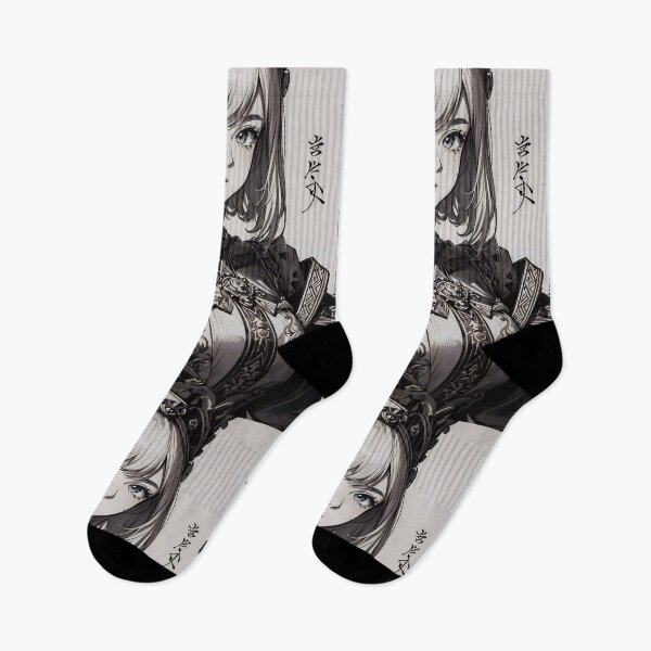 Item preview,  Black and White Portrait of a Anime Girl in Traditional Attire designed and sold by ByteyCreatives.