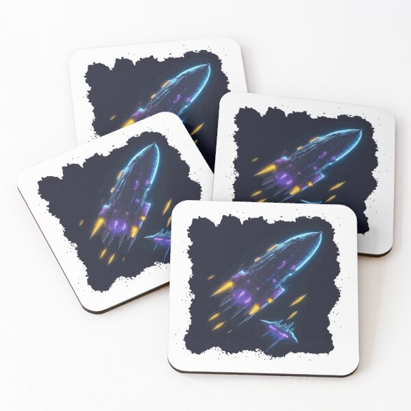 Item preview, pixelated spaceship battles with classic video game pixels designed and sold by Art Store Stickers.