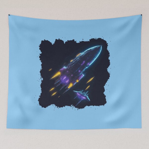 Item preview, pixelated spaceship battles with classic video game pixels designed and sold by Art Store Stickers.