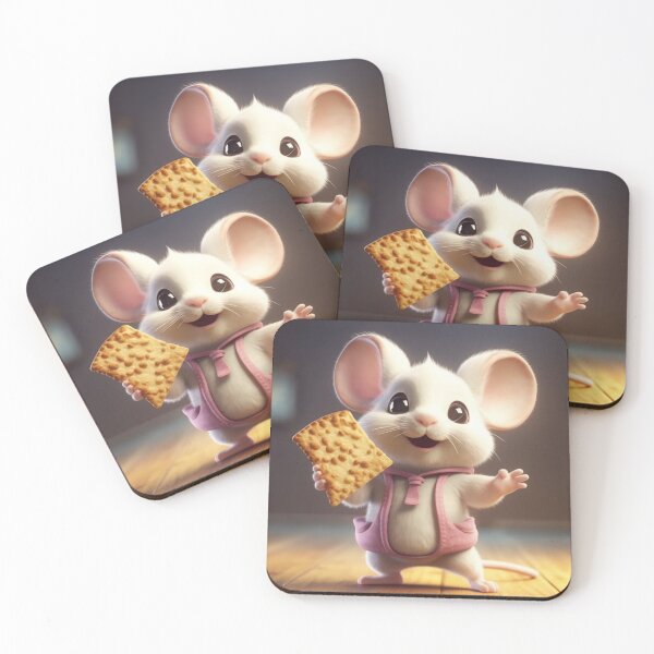 Artikelvorschau, Cute white mouse with cookies on wooden floor, soft light effect entworfen und verkauft von aiphotosart.