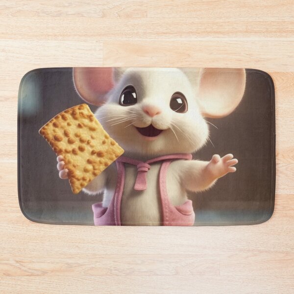 Artikelvorschau, Cute white mouse with cookies on wooden floor, soft light effect entworfen und verkauft von aiphotosart.