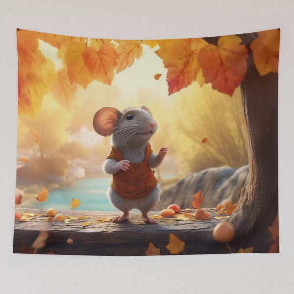 Item preview, White rat in a sweater on the background of autumn trees and falling leaves designed and sold by aiphotosart.