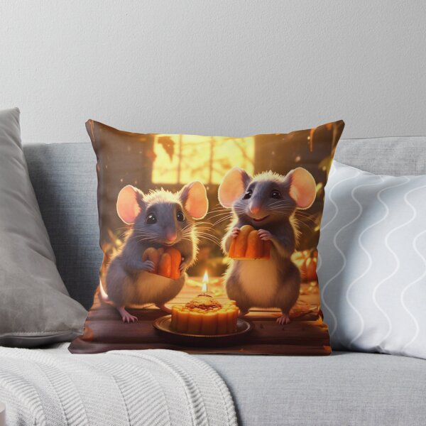 Item preview, Two gray rats with pumpkin and candle on wooden table in autumn park designed and sold by aiphotosart.