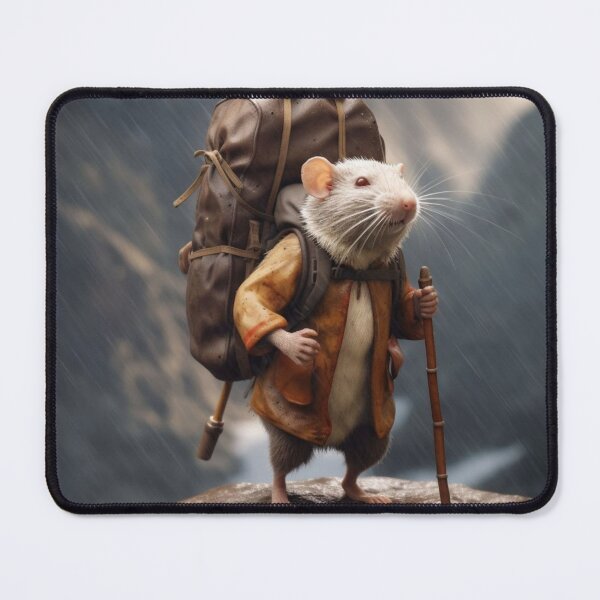Item preview, Funny rat in the raincoat with a backpack on the rock designed and sold by aiphotosart.