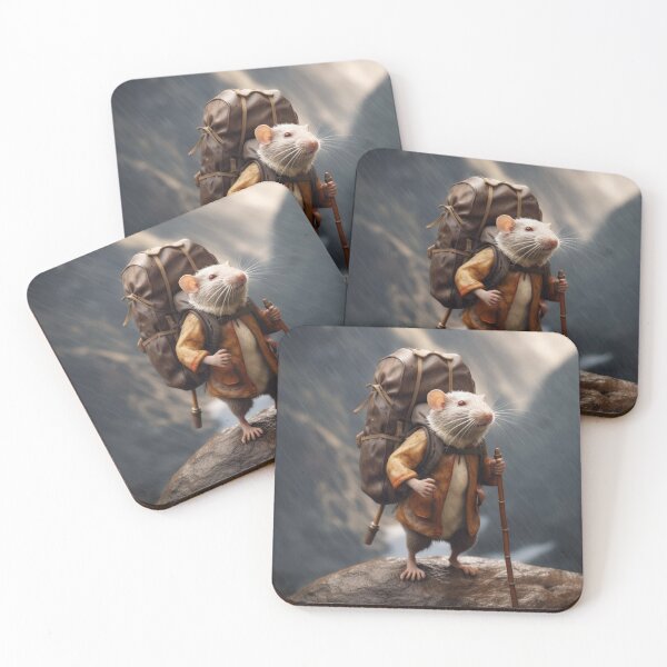 Item preview, Funny rat in the raincoat with a backpack on the rock designed and sold by aiphotosart.
