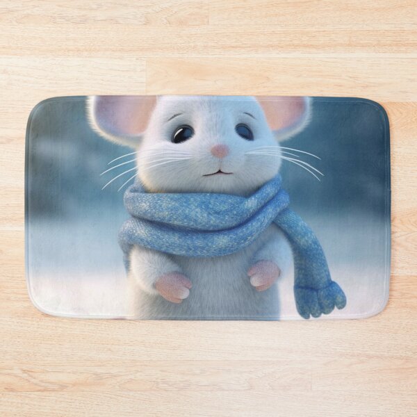 Item preview, Cute little white mouse in a blue scarf on a winter background. designed and sold by aiphotosart.