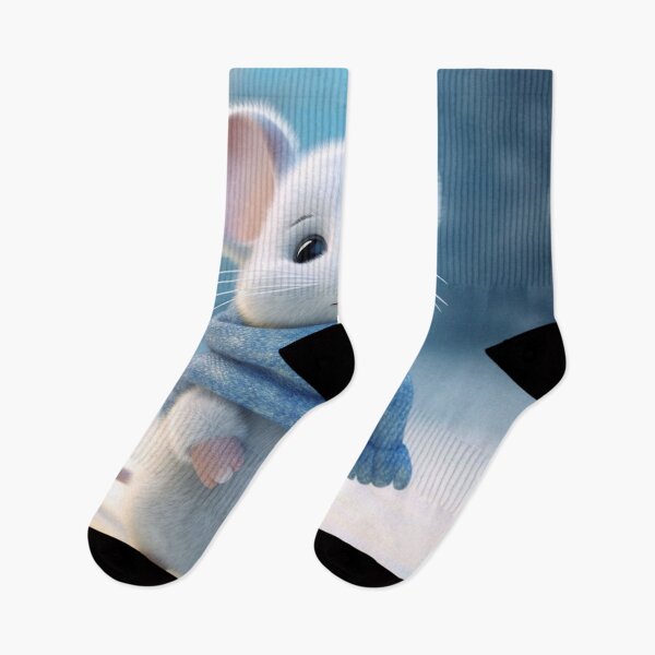 Item preview, Cute little white mouse in a blue scarf on a winter background. designed and sold by aiphotosart.