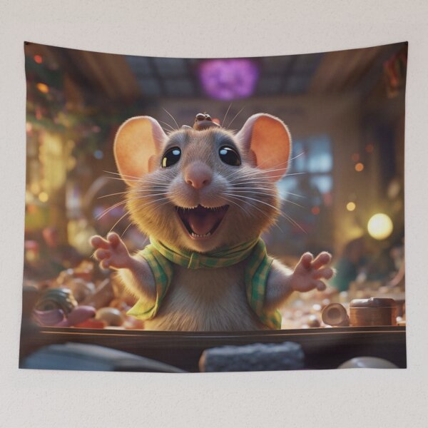 Item preview, Cute little rat in a Christmas interior. New Year 2024. designed and sold by aiphotosart.