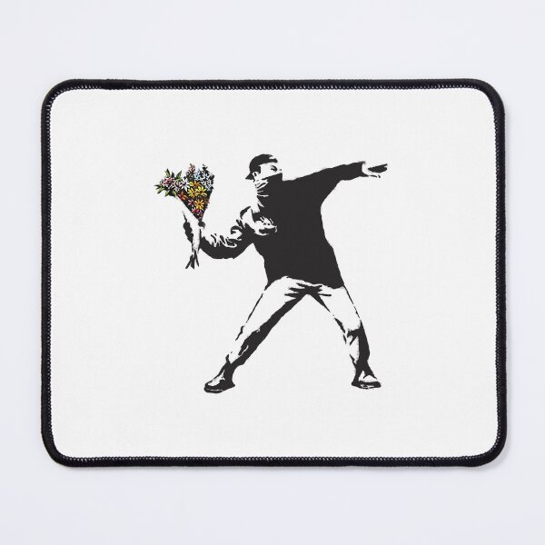 Item preview, Banksy graffiti Protest anarchist throwing flowers Thrower Make Art not war on white background HD H designed and sold by ElizabethasTiff.