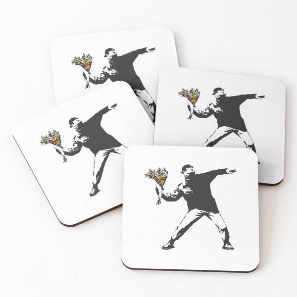 Item preview, Banksy graffiti Protest anarchist throwing flowers Thrower Make Art not war on white background HD H designed and sold by ElizabethasTiff.