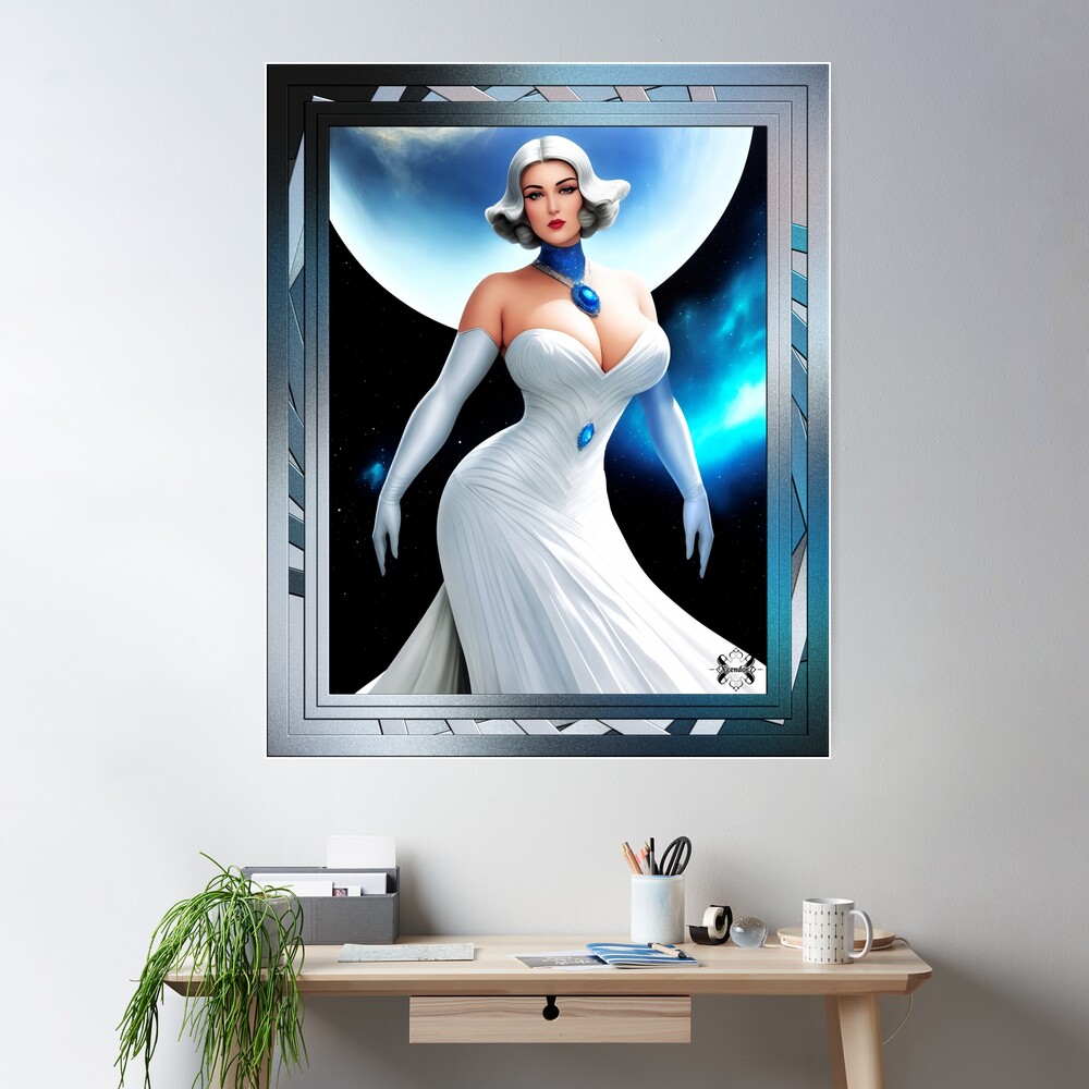 Portrait Of A Lady By Moonlight Alluring Fantasy AI Concept Art Scene by Xzendor7 Wall Decor Poster