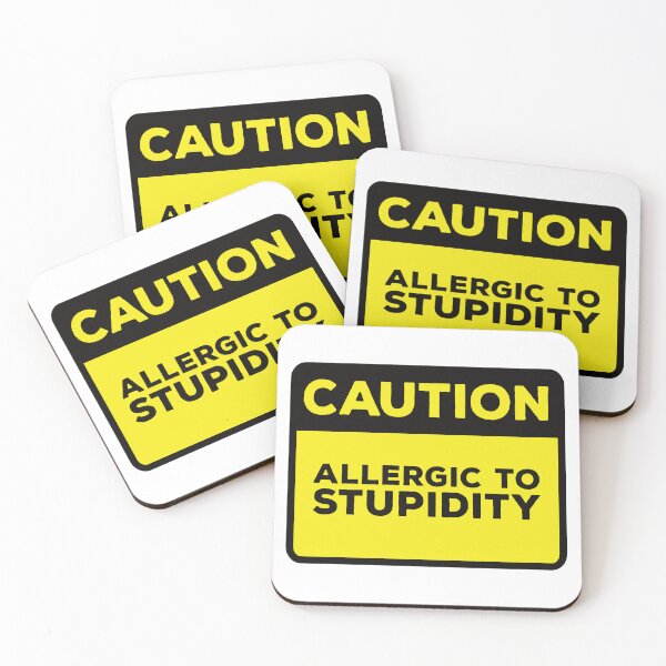 Item preview, Funny Yellow Road Sign - Caution Allergic to Stupidity designed and sold by Rhu Creations.