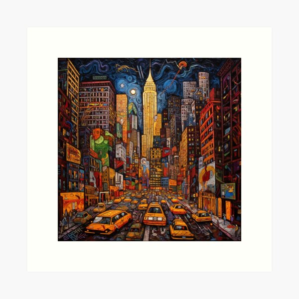 Artikel-Vorschau von Nacht im ikonischen New York City im Art-Brut-Stil, designt und verkauft von EpicFoxArt.