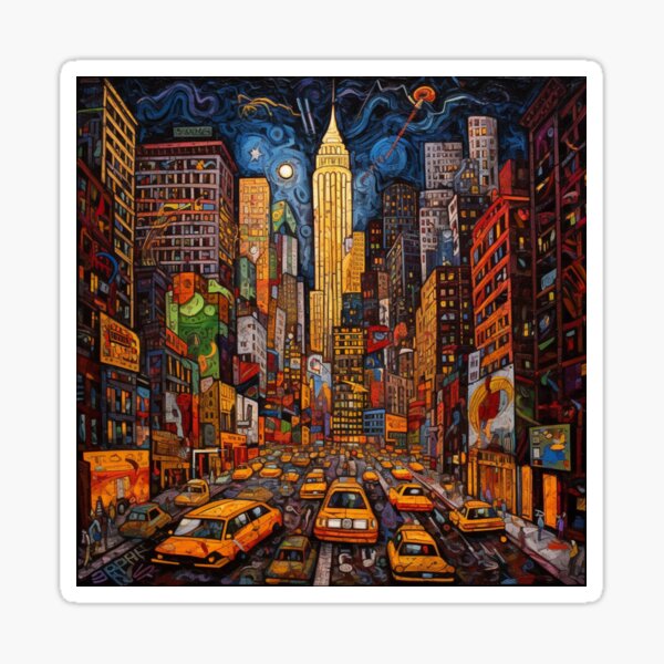Night in Iconic New York City in Art Brut Style Sticker