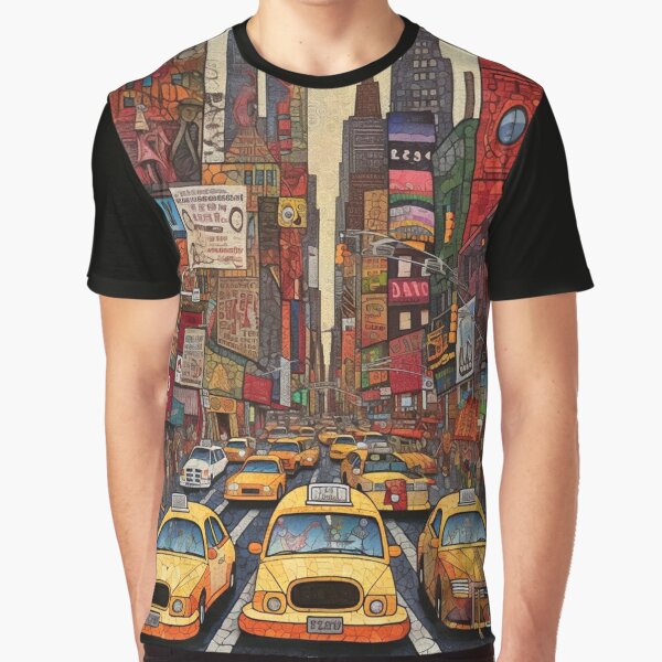Day in Iconic New York City, Art Brut Style Graphic T-Shirt