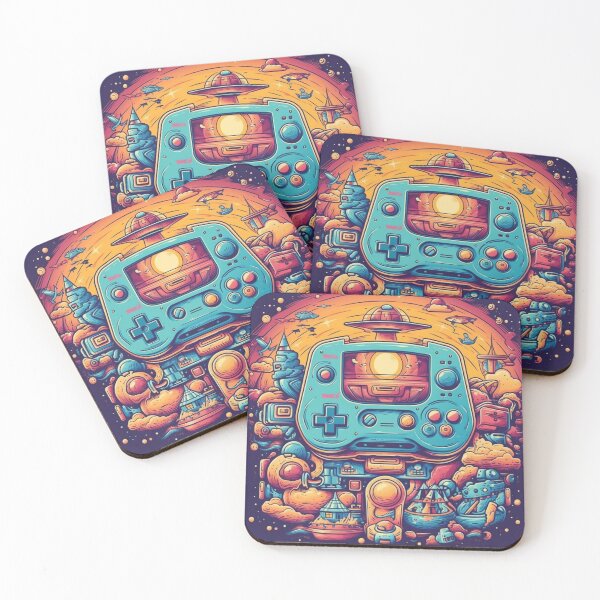 Item preview, Retro Arcade Skies: Colorful 2D Illustration of Video Game Controller and Spaceships in the Sky - Massurrealism, Cabincore, NeoGeo Influences designed and sold by Bee Happy Creative™.