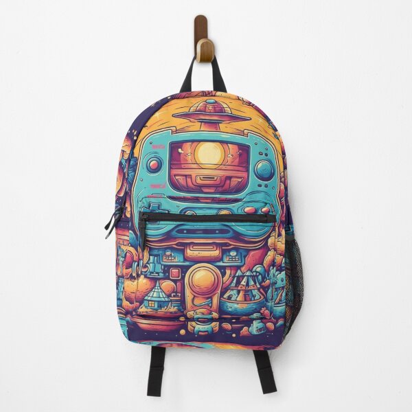 Item preview, Retro Arcade Skies: Colorful 2D Illustration of Video Game Controller and Spaceships in the Sky - Massurrealism, Cabincore, NeoGeo Influences designed and sold by Bee Happy Creative™.
