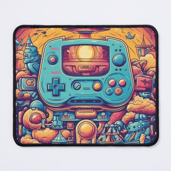 Item preview, Retro Arcade Skies: Colorful 2D Illustration of Video Game Controller and Spaceships in the Sky - Massurrealism, Cabincore, NeoGeo Influences designed and sold by Bee Happy Creative™.
