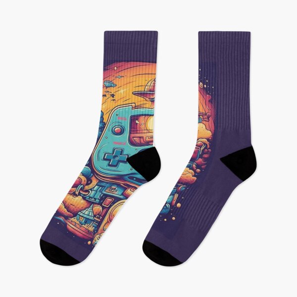 Item preview, Retro Arcade Skies: Colorful 2D Illustration of Video Game Controller and Spaceships in the Sky - Massurrealism, Cabincore, NeoGeo Influences designed and sold by Bee Happy Creative™.
