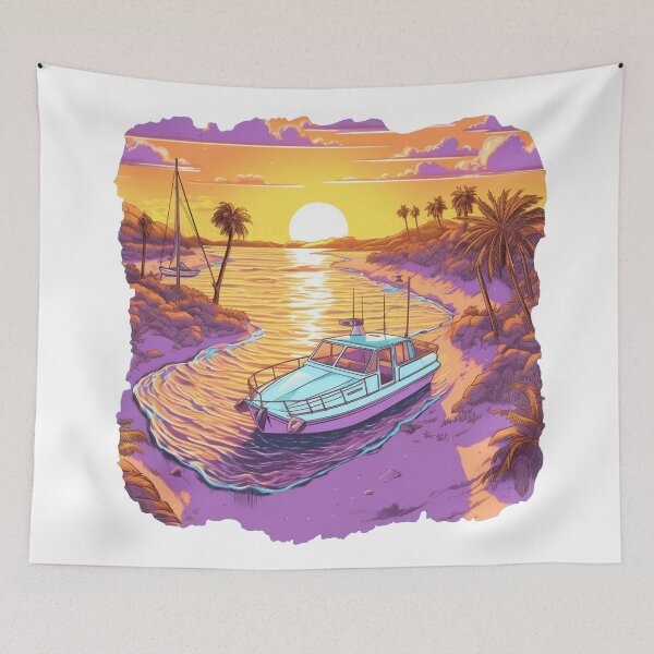 Item preview, Sunset Yacht Harbor: Retro T-Shirt Design designed and sold by SynthPrint.