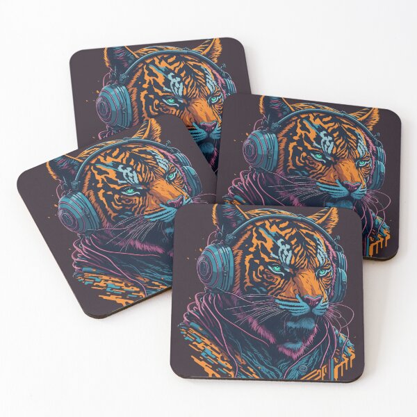 Item preview, Cool Orange Anthropomorphic DJ Bengal Tiger with Headphones Street Art Graffiti for Music Lover  designed and sold by Cawaiico.