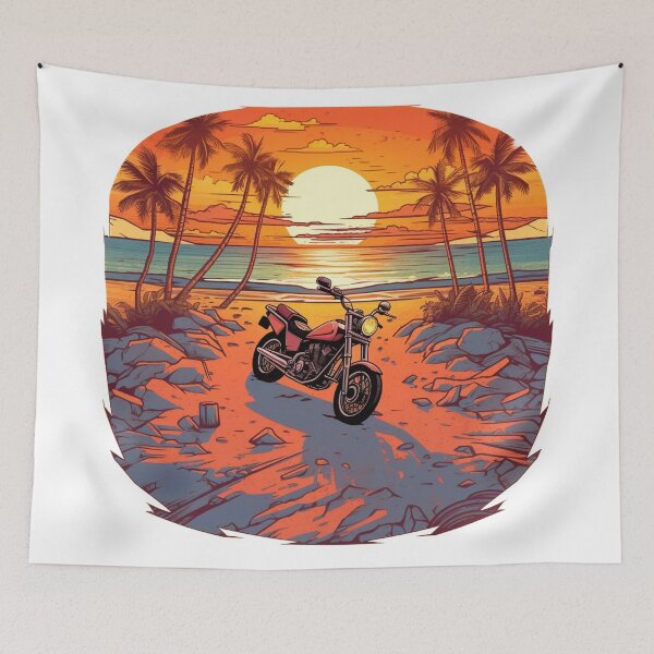 Item preview, Sunset Beach Ride: Retro Motorcycle T-Shirt Design designed and sold by SynthPrint.