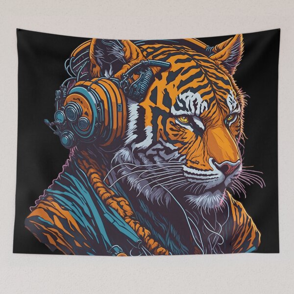 Item preview, Majestic Anthropomorphic Pilot Bengal Tiger with Headphones Street Art Graffiti for Music Lover  designed and sold by Cawaiico.