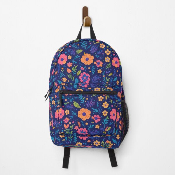 Item preview, Bold floral artistic pattern for flowers lovers / navy blue pink and orange nature theme retro floral pattern / floral elegance / spring vibes / garden lovers designed and sold by Pixar23.