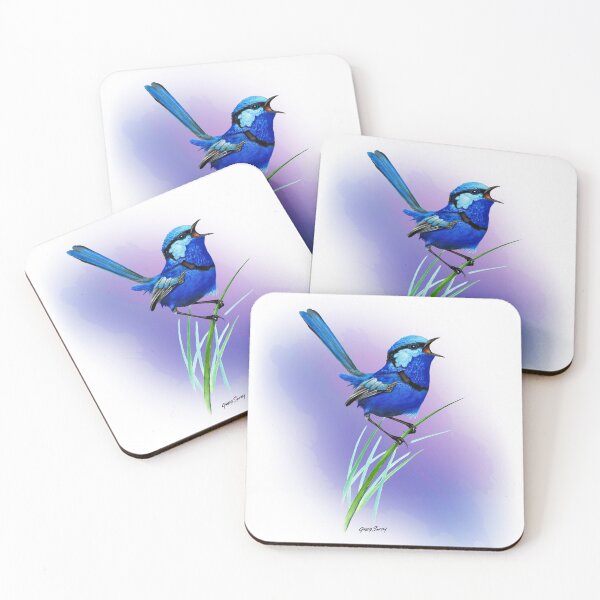 Item preview, Australian Blue FairyWren on blue designed and sold by ArtbySmith.