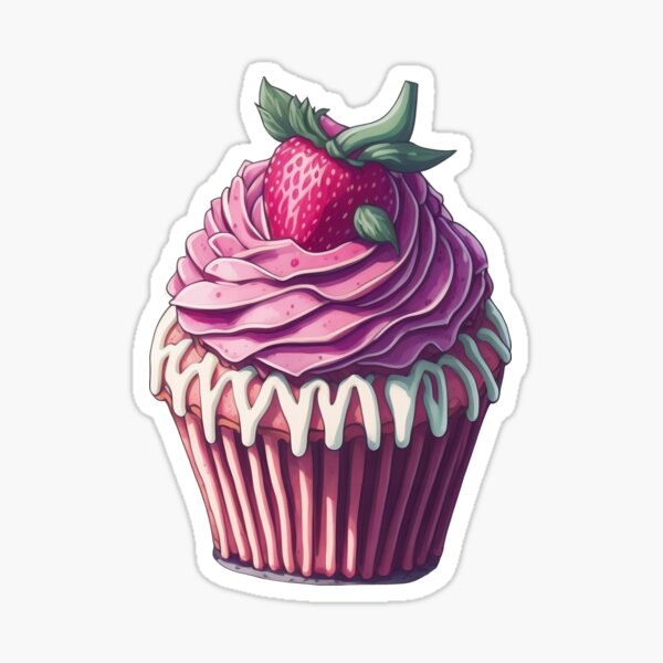 Cute Strawberry Cupcake Sticker by sugarhai, Redbubble