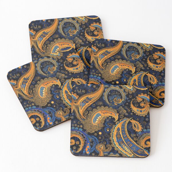 Item preview, Paisley Pattern: Orange, Blue, Gold on Black designed and sold by GiveMeMood.