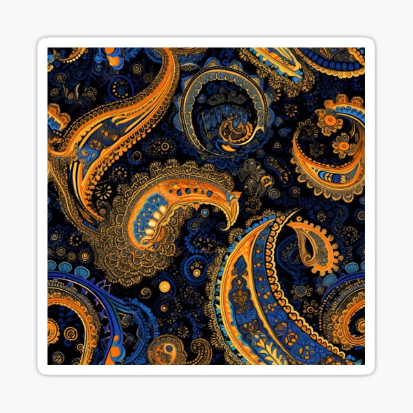 Item preview, Paisley Pattern: Orange, Blue, Gold on Black designed and sold by GiveMeMood.