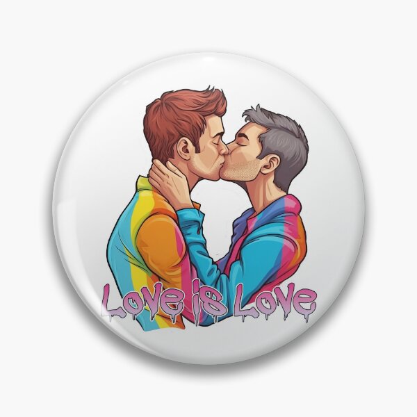 Item preview, Gay Couple Artwork with "Love is Love" text - Badge, Magnet & Sticker designed and sold by The Nerdy Squizzle.