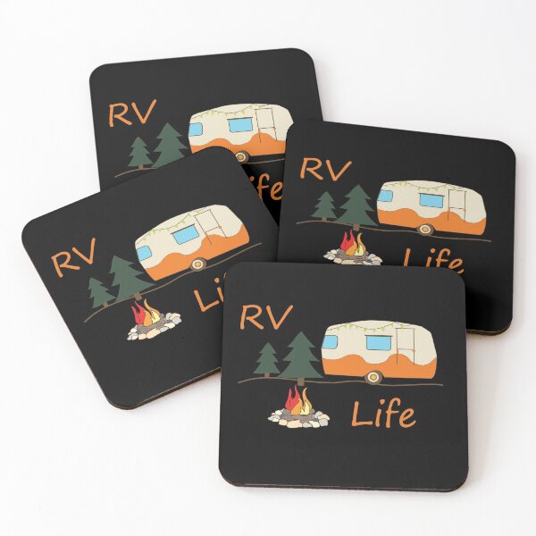 RV Camping Design For RV Life / Camp Fire Road Travel Coasters (Set of 4)