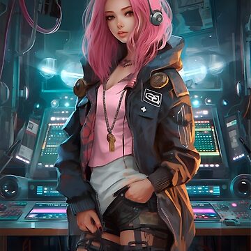 Garota de anime cyberpunk em rosa