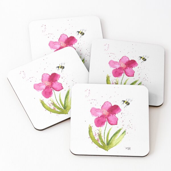 Item preview, Pink flower watecolor bumblebee summer garden designed and sold by ermintingscrain.