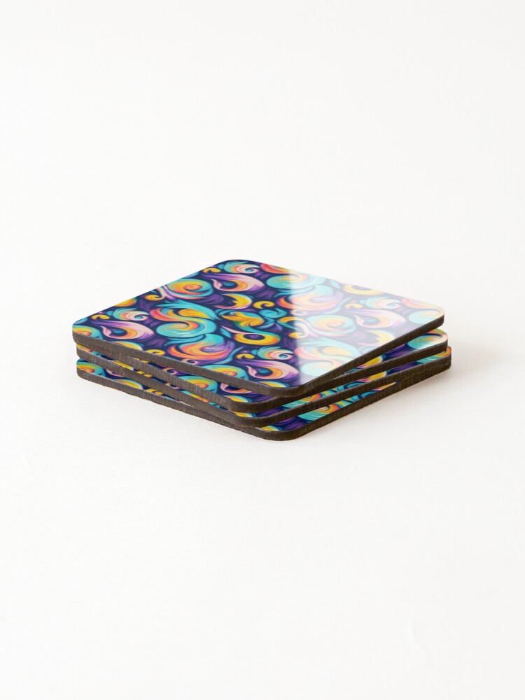 Thumbnail 4 of 5, Coasters (Set of 4), Mini Wave Pattern - Colorful Abstract Design designed and sold by BubbleSpy.