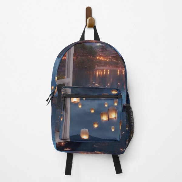 Item preview, Window view of lake with lanterns and boat in lake designed and sold by zand-n-zive.