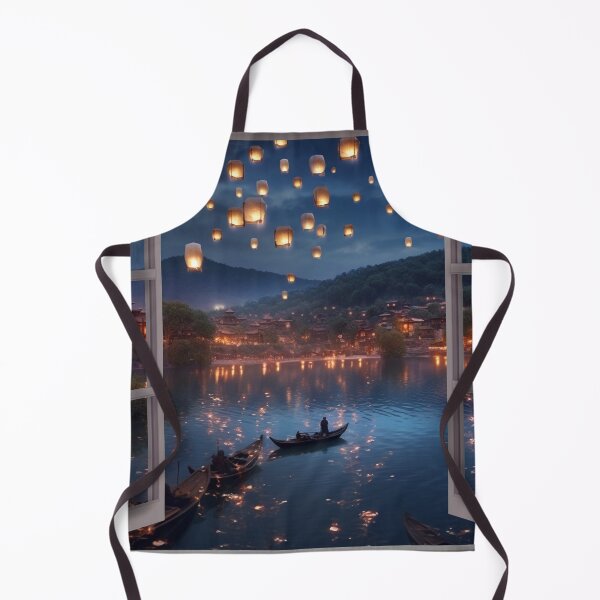 Item preview, Window view of lake with lanterns and boat in lake designed and sold by zand-n-zive.