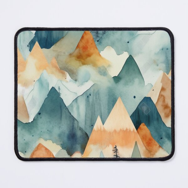 Artikelvorschau, Aquarell-Berggipfelmuster – skurrile Blau- und Beigelandschaft entworfen und verkauft von stateofhuman.