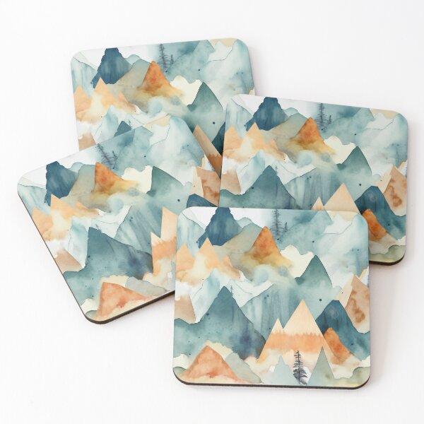 Item preview, Watercolor Mountain Peaks Pattern - Whimsical Blues and Beige Scenery designed and sold by stateofhuman.