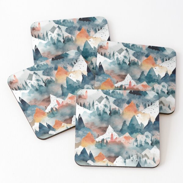 Item preview, Watercolor Mountain Peaks Pattern - Whimsical Blues and Beige Scenery designed and sold by stateofhuman.