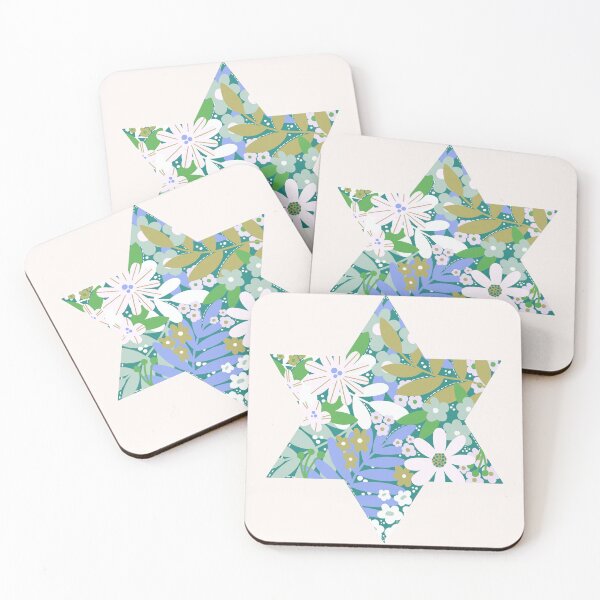 Item preview, Fun Floral Star of David - Jewish Star - Olive + Blue designed and sold by Leah Nicole Designs.