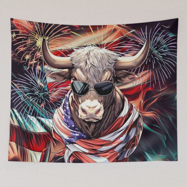 Item preview, Happy 4th of july american flag funny cow in sunglasses and scarf designed and sold by TomFrontierArt.