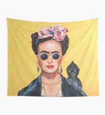 Modern Frida Kahlo with Meme Monkey, Thug Life Wall Tapestry