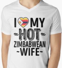 Ich liebe meine HEISSE Simbabwe-Frau - niedliches Simbabwe-Paare Romantische Liebes-T-Shirts u. Aufkleber T-Shirt mit V-Ausschnitt für Männer